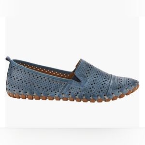Spring Step Fredia Laser Cut Leather Moccasin Flats Loafer, Blue, Size EU 41